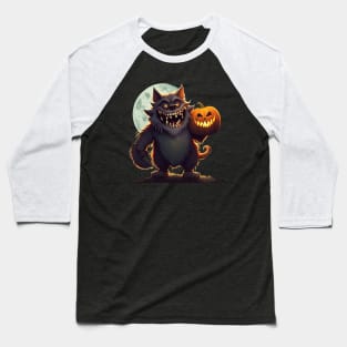Halloween Little Werewolf with Pumpkin Baseball T-Shirt